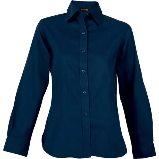 Navy Brushed Cotton Twill Blouse Long Sleeve Ladies